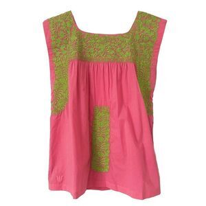 J. Marie Pink Floral Embroidered Sleeveless Tunic Blouse Women's Small casual